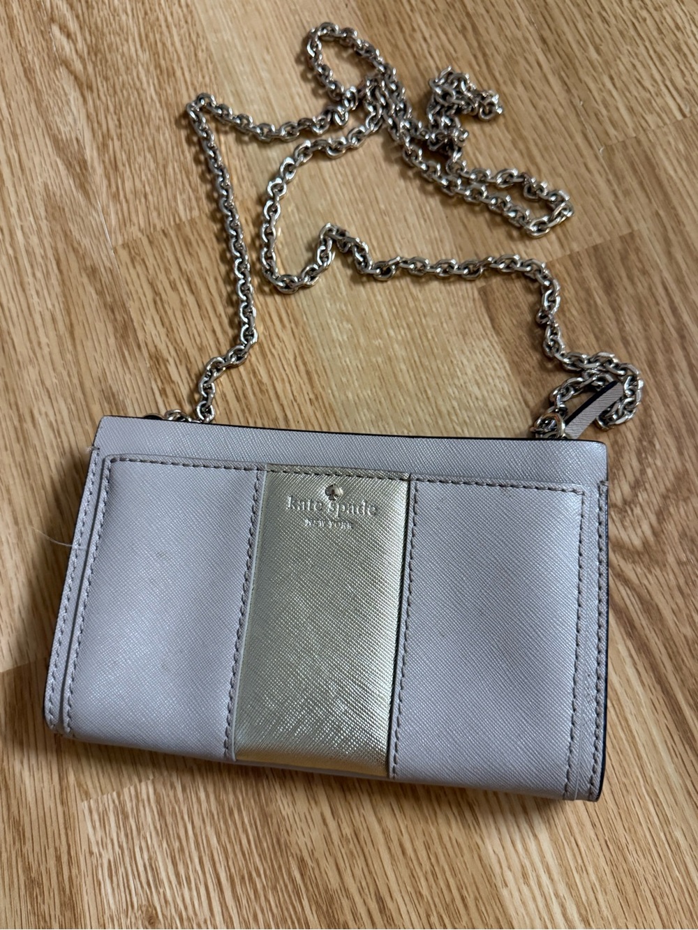 kate spade Metallic Silver and Light Gray Chain Crossbody Wallet